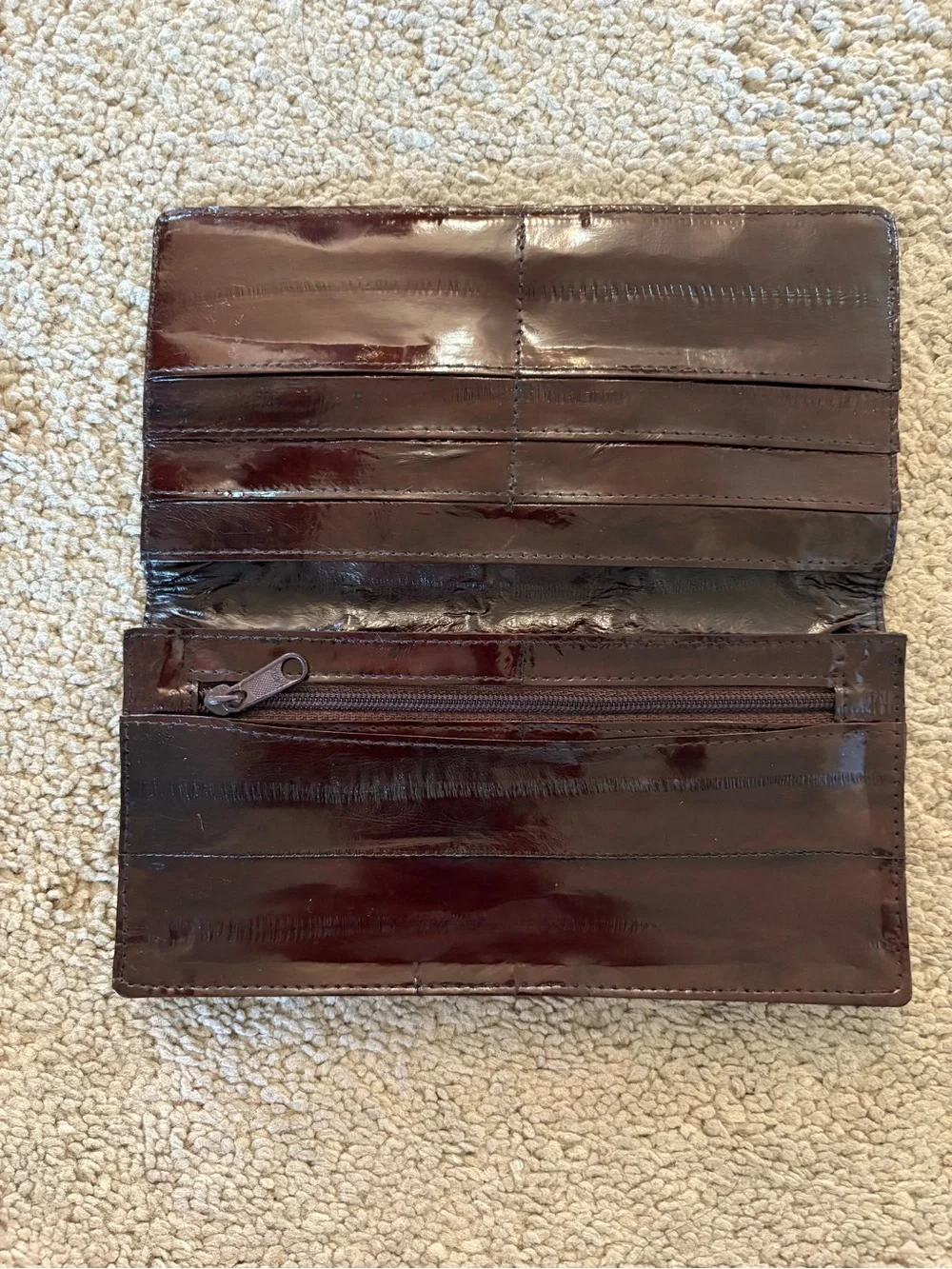 Genuine Eel Skin Long Wallet Dark Brown Made in Korea